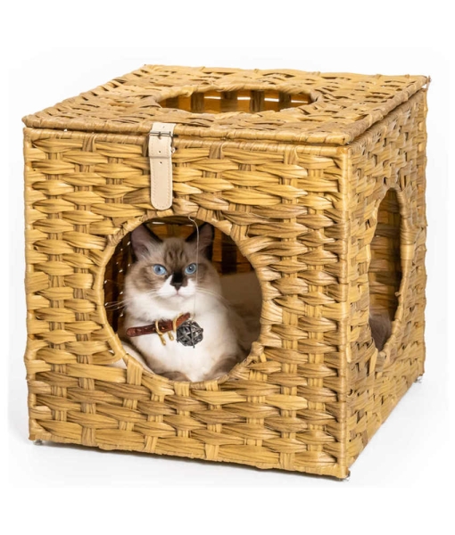 cats bed Rattan Pet Bed with Ball and Cushion 3 Holes