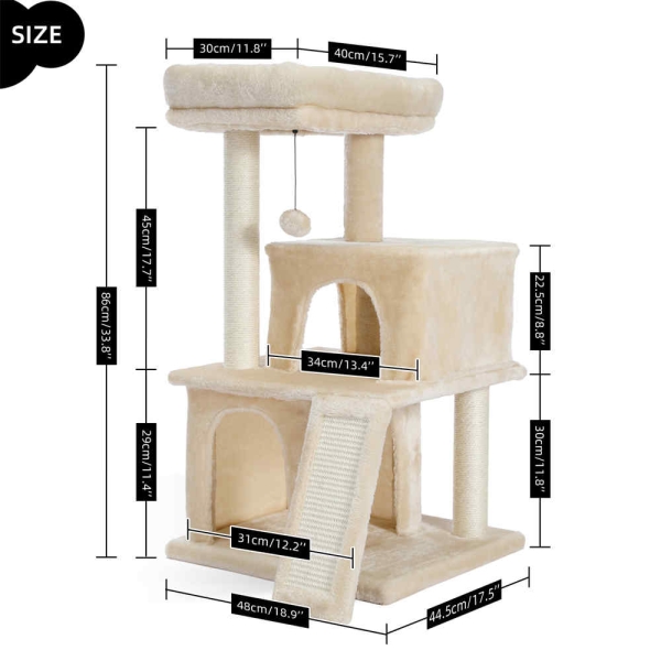 modern cat tree Luxury 34 Inches Cat Tower with Double Condos - Cat Tree&Tunnel - 2