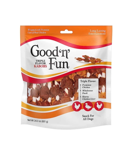 Good’N’Fun Triple Flavored Rawhide Kabobs for Dogs, 1.5 Pound (Pack of 1)